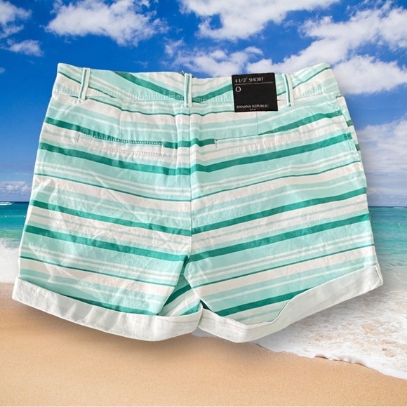 NWT Banana Republic Size 0 Green/White Striped Cotton/Spandex Shorts w/Pockets - Picture 2 of 4